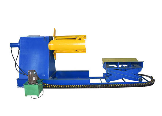 Blue Color Hydraulic Decoiler Machine / Steel Coil Decoiler For Metal Roofing Equipment